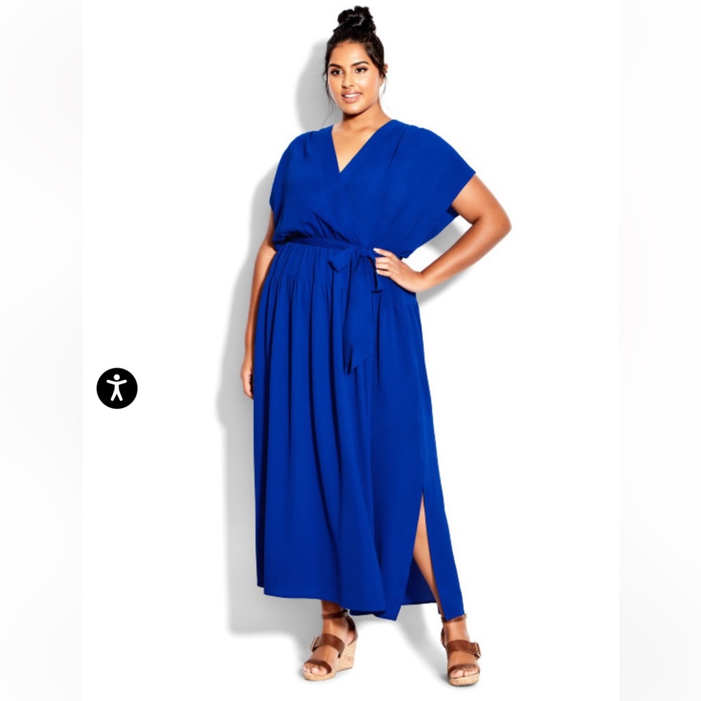 Loralette 26/28 Plus Size Havana Plain Cobalt Blue Tie Waist Maxi Dress